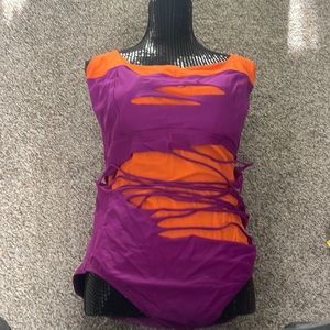 Purple and orange zumba Speedo swimsuit